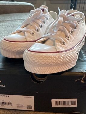 Converse White Low-Top Canvas Sneakers with Red Accent